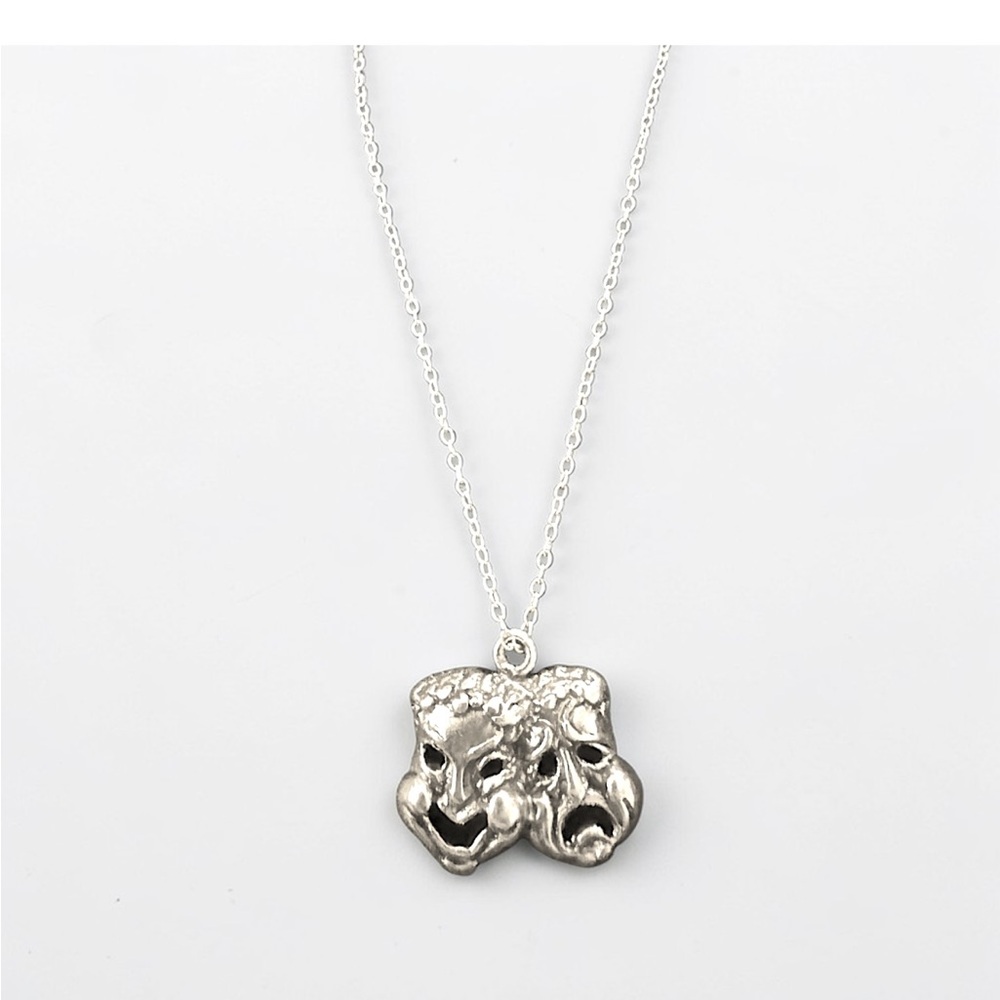 Vintage 925 Sterling Silver Comedy & Tragedy Drama Masks Pendant Necklace
